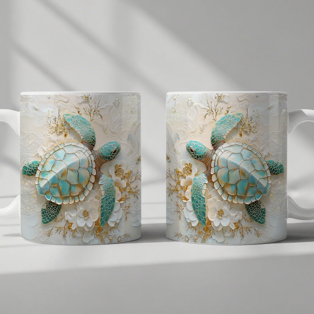 Sea Turtle Coffee Mug 11oz | Nautical Ocean Themed Ceramic Cup Gift for Ocean Lovers Birthdays Office Housewarming