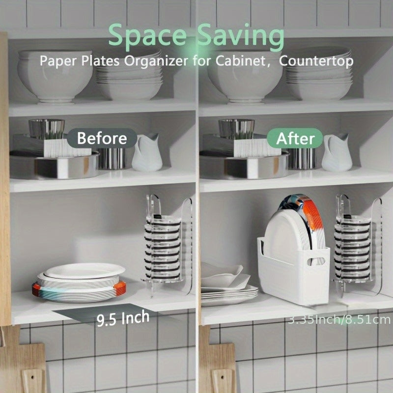 Stackable Plastic Plate Organizer Rack with Lids for 6-9.5 Inch Plates Space-Saving Kitchen Storage for RV Camping Outdoor Use