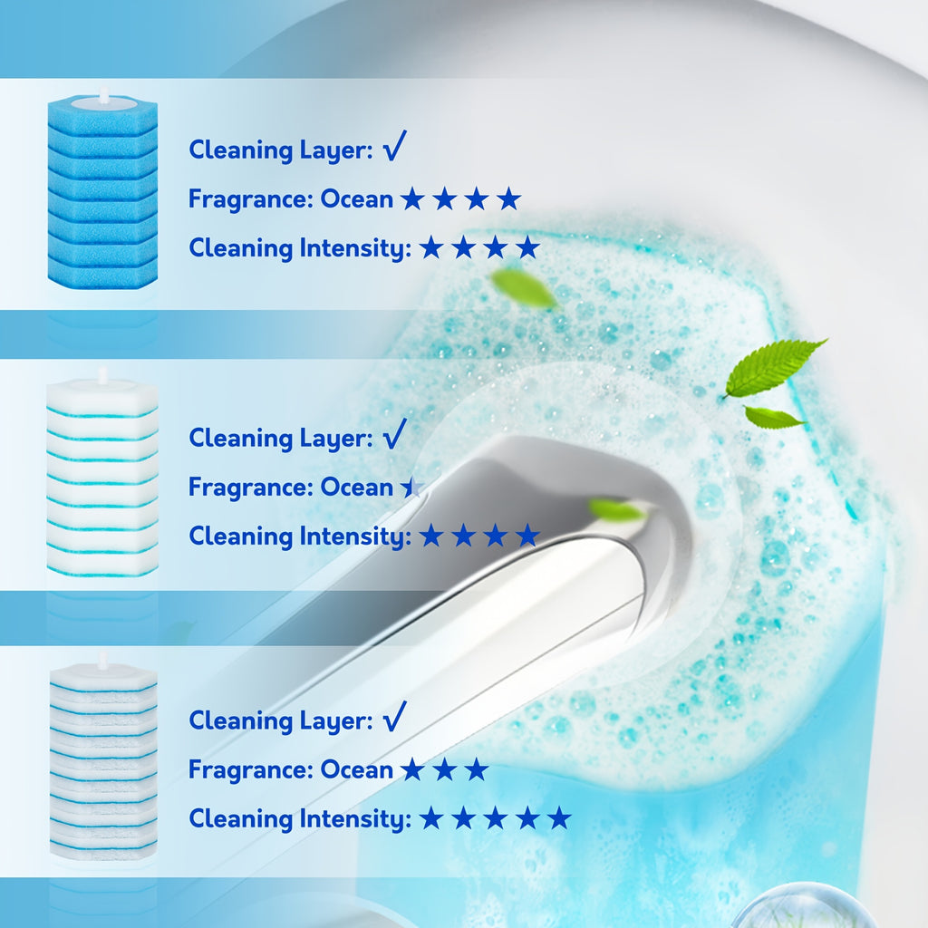Disposable Toilet Brush Cleaning System with Holder & Refill Heads Wall or Floor Mount Hygienic No-Touch Bathroom Brush