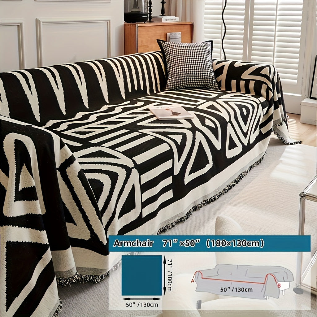 Bohemian Sofa Cover Pet Scratch Resistant Non-Slip Furniture Protector Throw Blanket for Living Room Bedroom – All Season Couch Cover in Black & Gray, 4 Sizes
