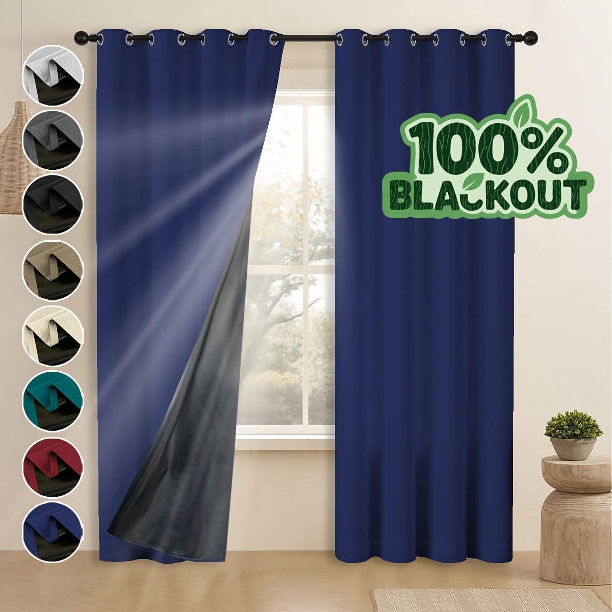 Grommet Blackout Curtains 2 Panels 100% Polyester for Bedroom, Living Room & Dining – Stainless Steel Rings, Black Backing, 8 Colors & 9 Sizes