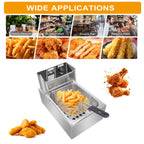 Electric Deep Fryer 6L (1.59 Gal) with Basket, Lid & Temperature Control | Countertop Stainless Steel Deep Fryer for Home Kitchen, Restaurant & Café | 120V US Plug