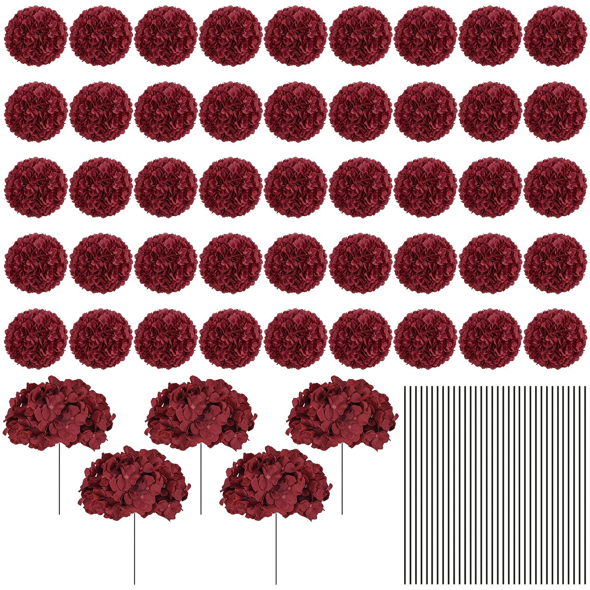 Bulk Artificial Hydrangea Flower Heads 72pcs with Stems - Faux Hydrangea Flowers for Home, Wedding & Party Decorations, Floral Arrangements & Centerpieces
