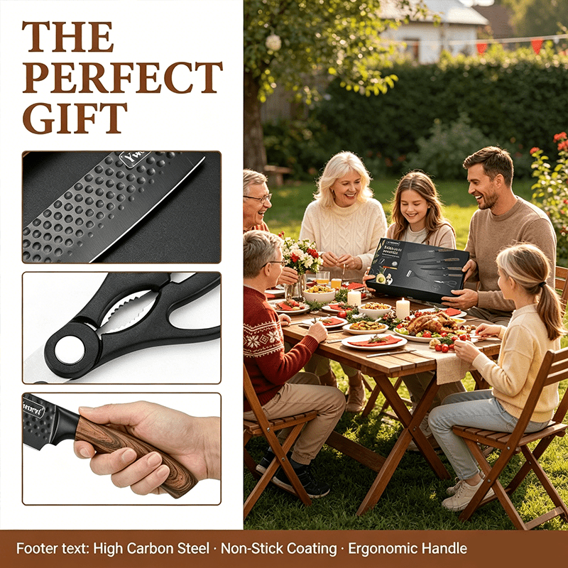 Professional Kitchen Knife Set Ultra-Sharp Stainless Steel with Knife Block & Gift Box – Chef’s Knife, Peeling Knife, Utility Knife & Scissors, Ergonomic Kitchen Gift for Family