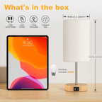 Dimmable Touch Bedside Table Lamp with Wood Base & USB-C Port – 3-Way Touch Control, Round Burlap Shade, A19 LED Bulb Included, 1/2 Pack