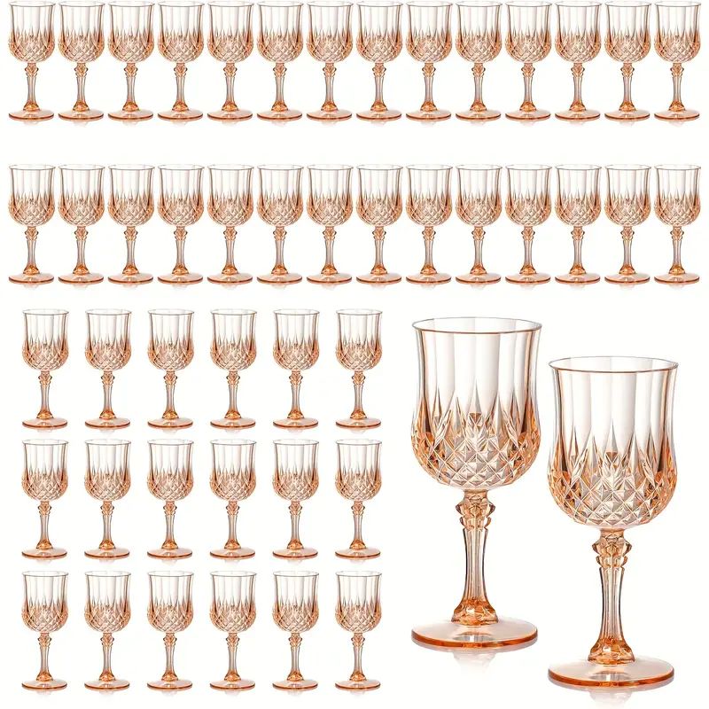 Shatterproof Vintage Champagne & Wine Glasses 48pcs – 7oz Unbreakable Plastic Goblets with Crystal Finish | Reusable Party Cups for Weddings, Outdoor Events & Celebrations | 6 Colors