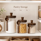 Airtight Glass Canisters Set of 3 with Spoon - Leak-Proof Kitchen Storage Jars for Coffee, Sugar, Flour & Tea, Round Glass Jars with Dark Brown Lids for Pantry & Countertop