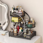 3-Tier Metal Cosmetic Organizer with Tissue Box Holder – No-Install Bathroom Countertop & Dressing Table Storage Rack, Lightweight