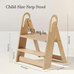 Kids Step Stool Foldable Anti-Slip Double Tier with Handle – Natural Wood Finish Children's Step Stool for Bathroom, Kitchen, Bedroom & Countertops