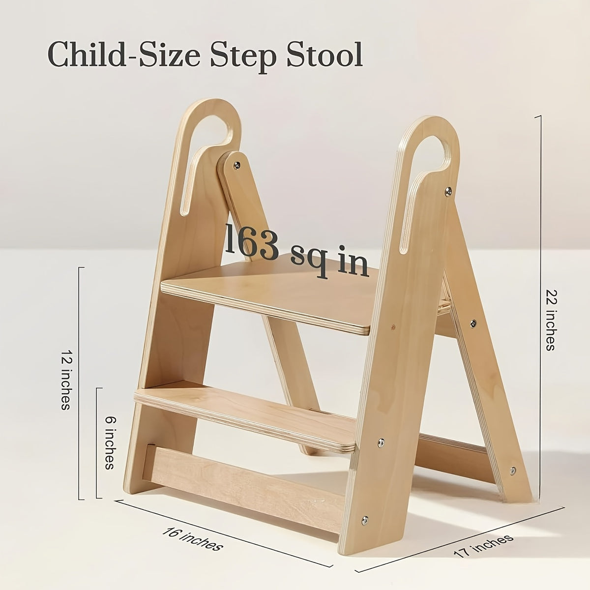 Kids Step Stool Foldable Anti-Slip Double Tier with Handle – Natural Wood Finish Children's Step Stool for Bathroom, Kitchen, Bedroom & Countertops