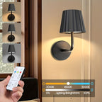 Touch Dimmable LED Wall Sconce with Remote USB Battery Backup 3 Color Temperatures Timer for Bedroom Living Room Hallway Low Voltage