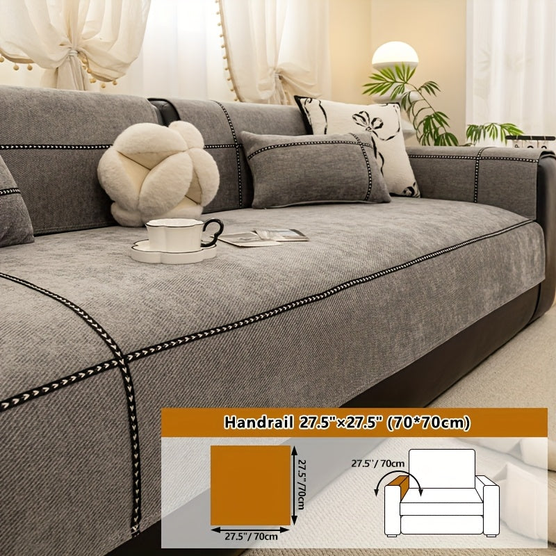 Chenille Sofa Seat Cover Non-Slip Pet Friendly Machine Washable All Season - Sofa Cushion Cover with Lace Belt for 1 2 3 4 Seater Armrest Backrest 3 Colors