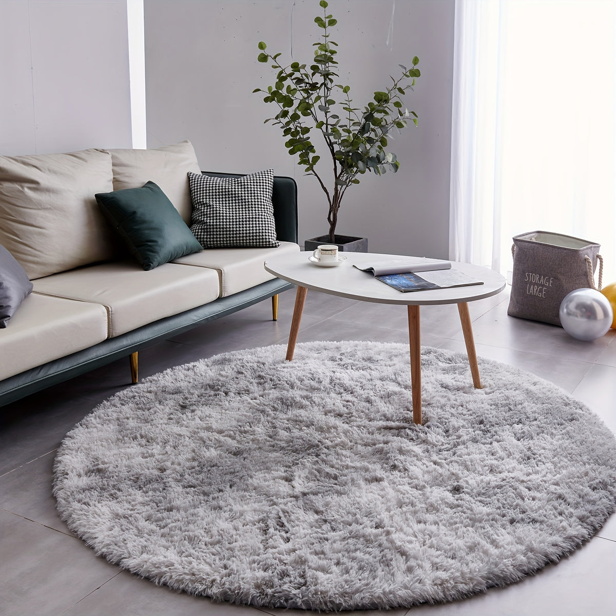 Round Shaggy Rug Soft Fluffy Plush Circular for Bedroom & Living Room – Easy Clean, Tie-Dye & Solid Colors, 3 Sizes 4x4 5x5 6x6ft
