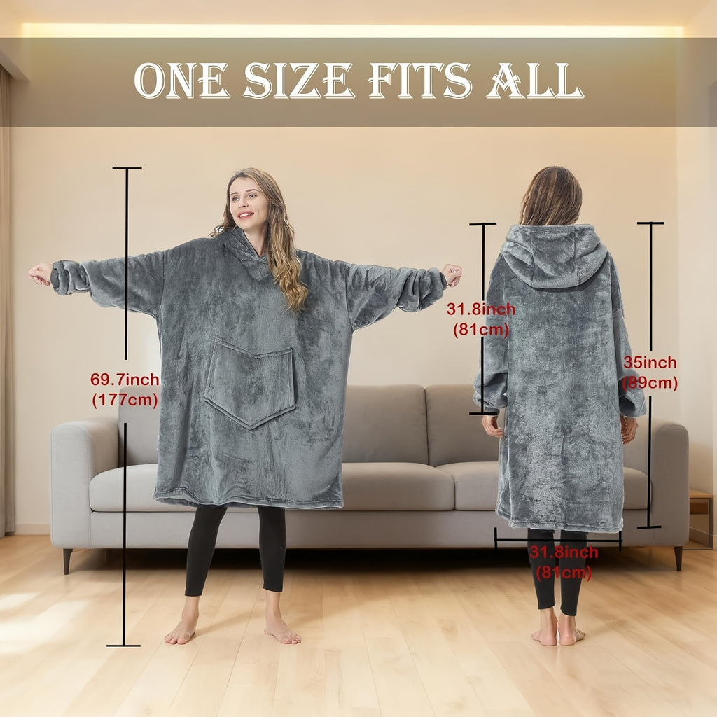 Extra Large Wearable Hooded Blanket with Kangaroo Pocket – Super Soft Double-Sided Suede Oversized Hood Blanket, Machine Washable, Christmas Gift for Adults