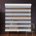 Cordless Zebra Roller Shades with Metal Valance – Dual Layer Day Night Privacy Light Filtering Auto-Stop Window Blinds 18–72” Wide White & Light Grey