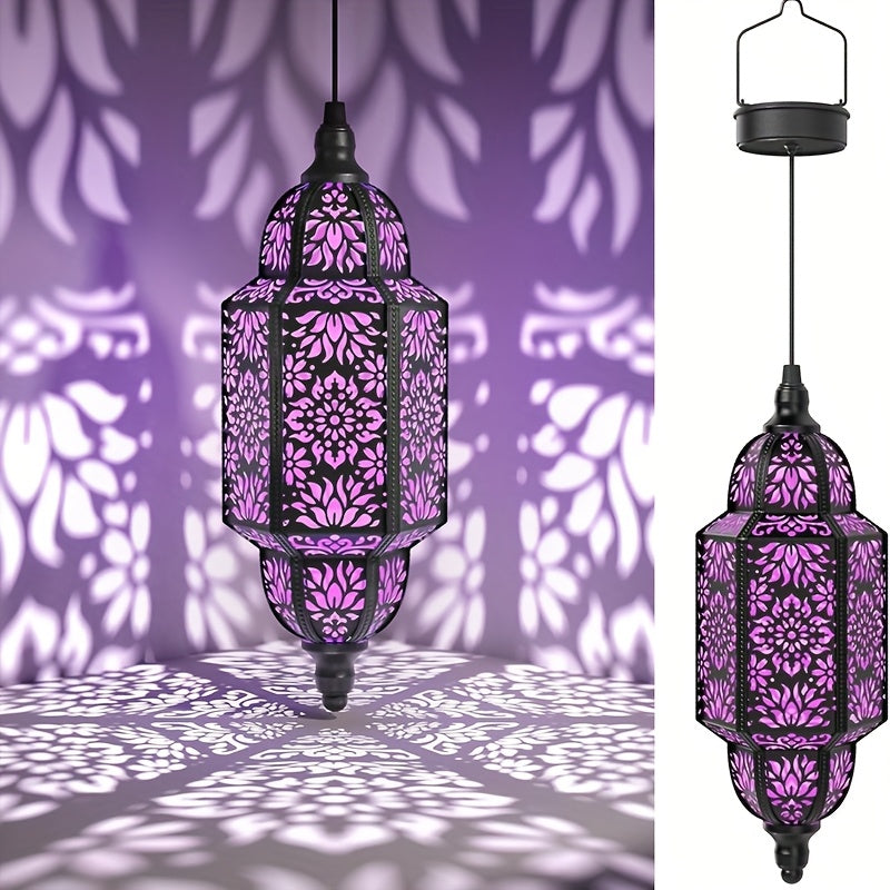 Solar Moroccan Lanterns Outdoor Set of 2 – Multicolor IP54 Waterproof Hanging Lights with Cut-Out Design for Garden, Patio, Pathway & Halloween Decor, Auto Dusk-to-Dawn Sensing