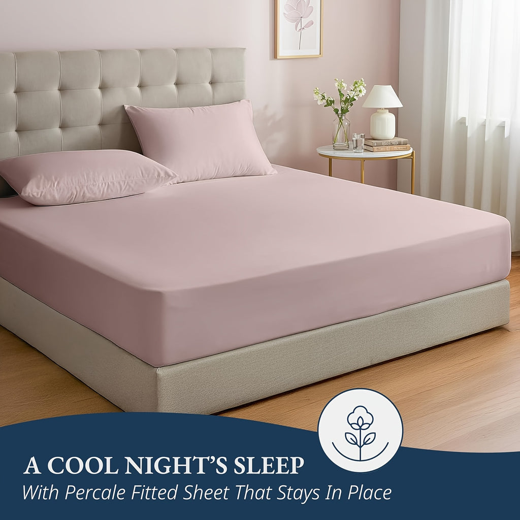 Bamboo Fitted Sheet Set 3pcs Cooling Breathable Soft Deep Pocket – 1 Fitted Sheet & 2 Pillowcases, Fits Mattress Up to 15", Twin Full Queen King, 12 Colors