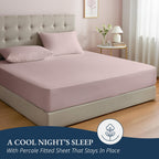 Bamboo Fitted Sheet Set 3pcs Cooling Breathable Soft Deep Pocket – 1 Fitted Sheet & 2 Pillowcases, Fits Mattress Up to 15", Twin Full Queen King, 12 Colors