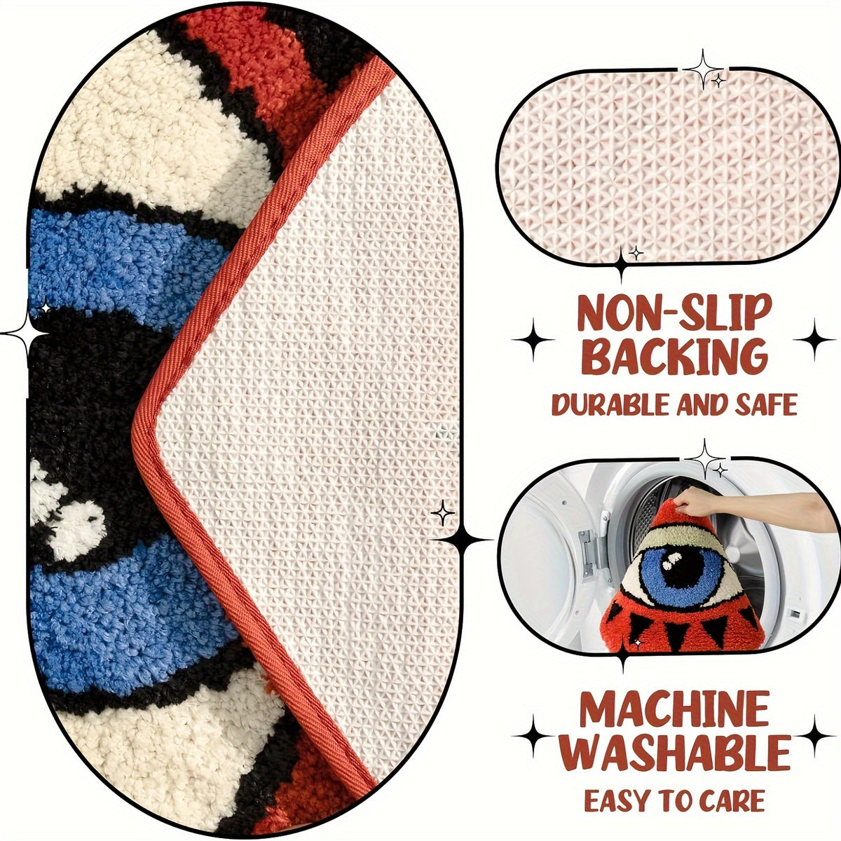 Heart Shaped Plush Bathroom Mat with Eye Pattern - Non-Slip Absorbent Irregular Bath Rug, 20.47" x 24.4", Decorative Bathtub Foot Pad for Valentine's Day, Bedroom & Home Decor