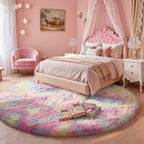Tie Dye Round Area Rug Soft Plush Shaggy Circle Floor Mat Non-Slip for Living Room Bedroom Dorm – Boho Rainbow & Solid Colors 4x4 5x5 6x6 7x7 8x8 Ft | Home Decor Aesthetic