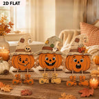 Autumn Harvest Wood Signs Set of 3 Pumpkin Maple Leaf Rustic Tabletop Plaques – Thanksgiving Halloween Farmhouse Home Decor