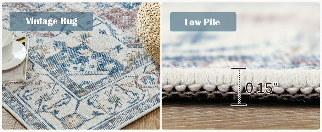 Washable Vintage Area Rug - Chenille Retro Distressed Multi-Print Foldable Lightweight Accent Rug for Entryway Bathroom Kitchen Living Room and Bedroom