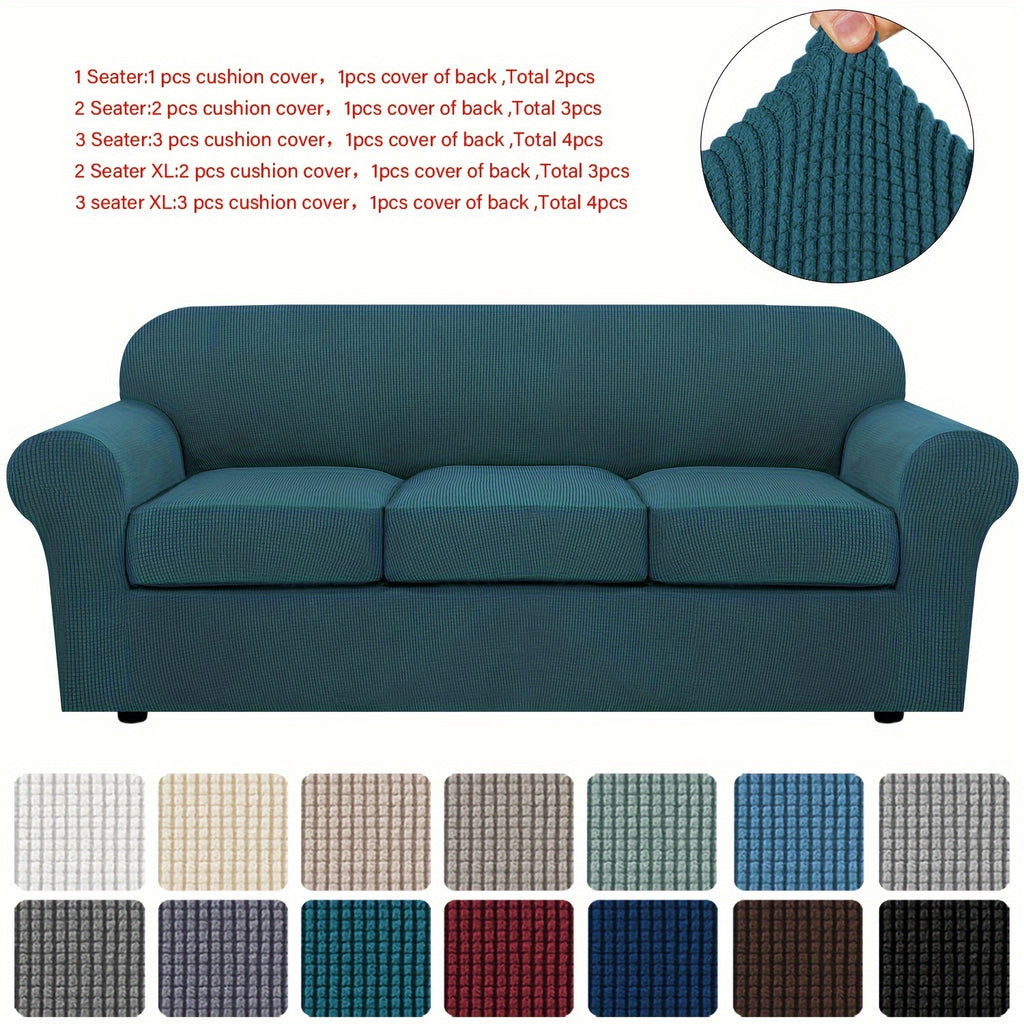Grid Pattern Elastic Sofa Cover – Anti-Slip Full Coverage Stretchable Sofa Protector Machine Washable Classic Design for Living Room Bedroom Office