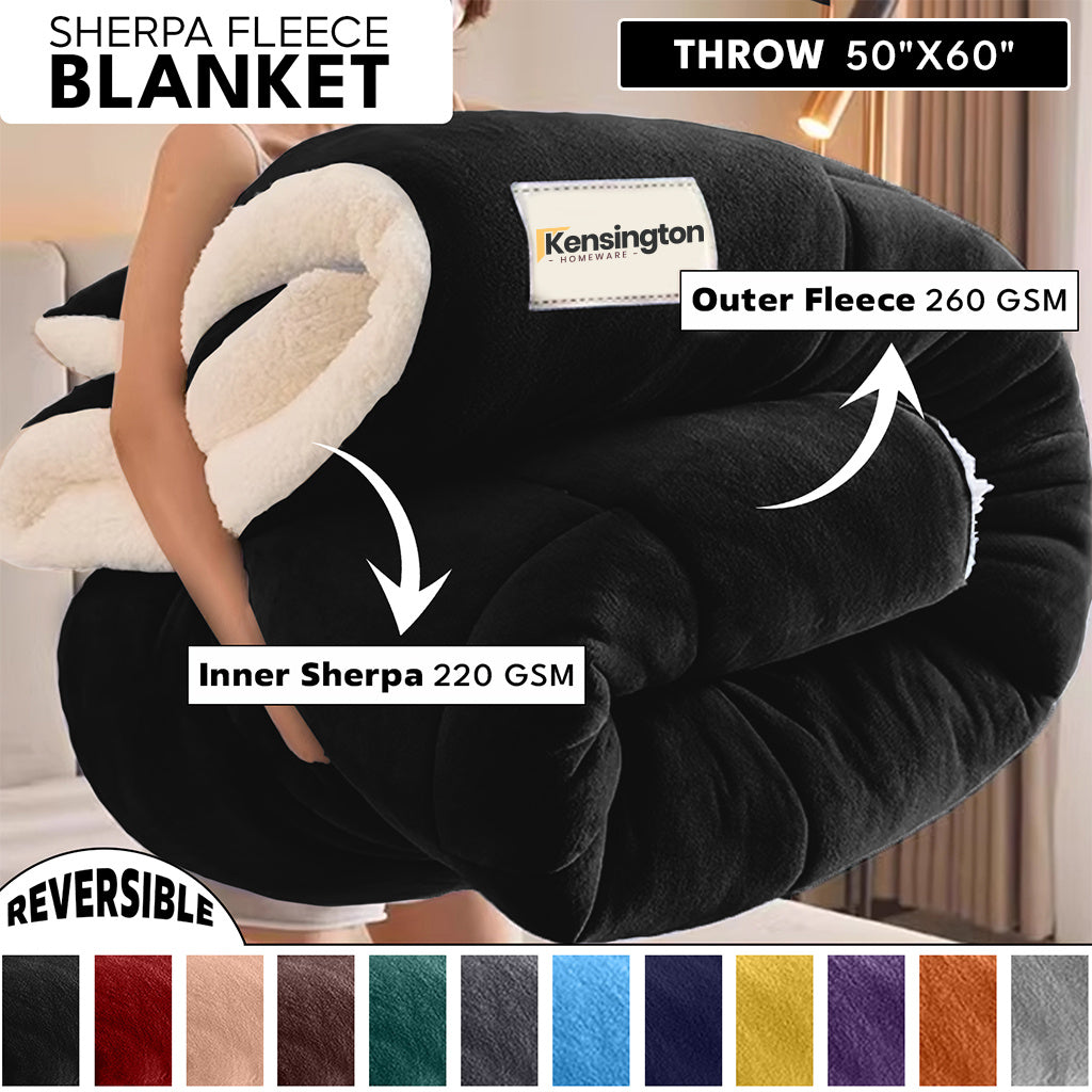 480GSM Heavy Sherpa Fleece Blanket Double-Sided Reversible Warm Throw for Couch Bed Office Travel All Season Comfort Sofa Decoration Holiday Gift