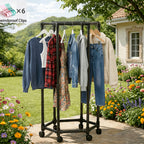 360° Rotating Clothes Rack with Wheels Heavy Duty Metal Hexagonal Garment Organizer for Bedroom Closet Laundry Room