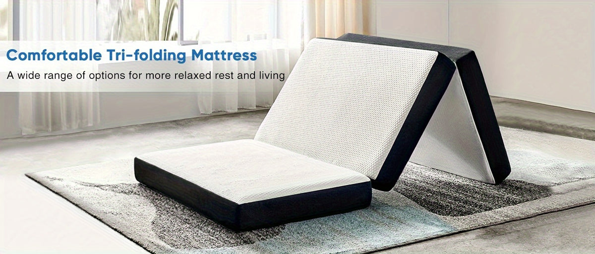 Portable Tri-Fold Memory Foam Mattress | 3" & 4" Foldable Floor Mattress with Washable Cover – Camping, Guest, Floor Sleeping | Single, Twin, Twin XL, Full, Queen
