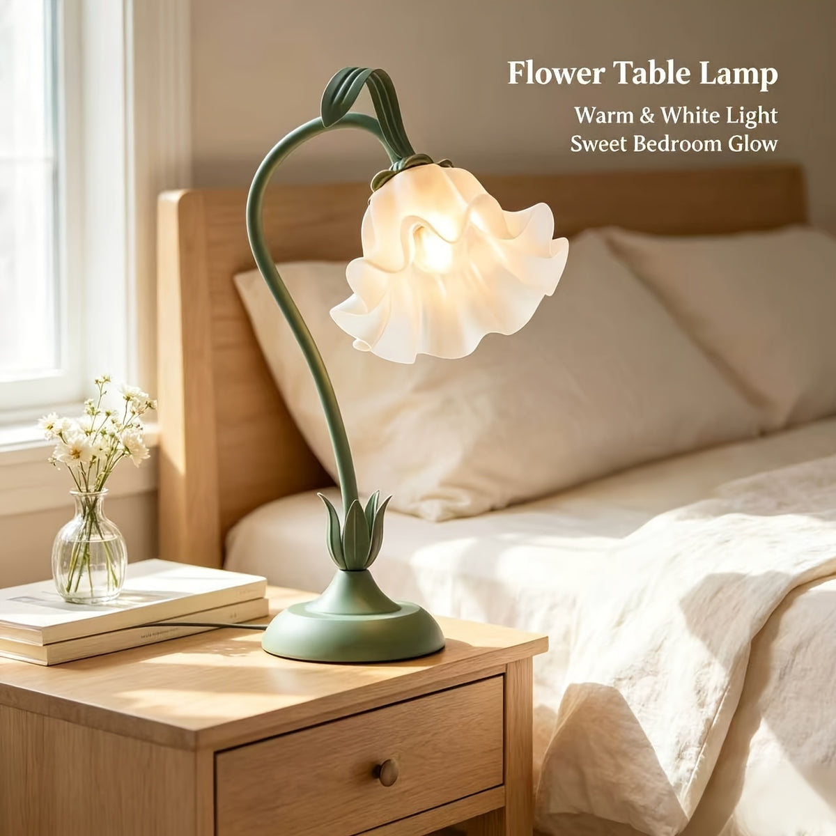 Tulip Flower Shape Table Lamp – Aesthetic Vintage Floral Bedside & Desk Lamp for Bedroom, Dresser & Living Room Home Decor (Bulb Not Included)