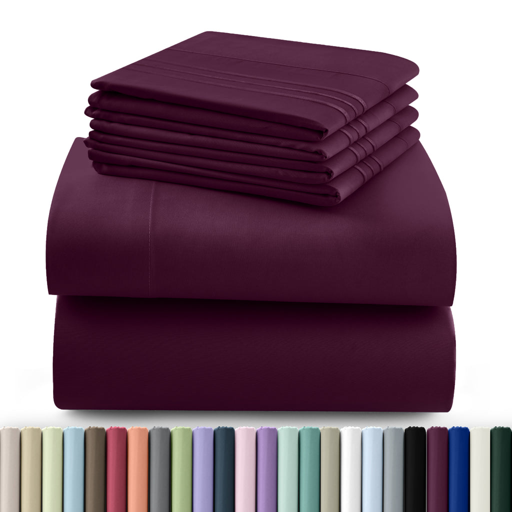 Hannah Bedding Sheet Set 6pcs Brushed Polyester 16" Deep Pocket – Embroidered Pillowcases Hotel Luxury Soft Bed Sheets for Twin Full Queen King Cal King, 24 Colors