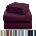 Hannah Bedding Sheet Set 6pcs Brushed Polyester 16" Deep Pocket – Embroidered Pillowcases Hotel Luxury Soft Bed Sheets for Twin Full Queen King Cal King, 24 Colors