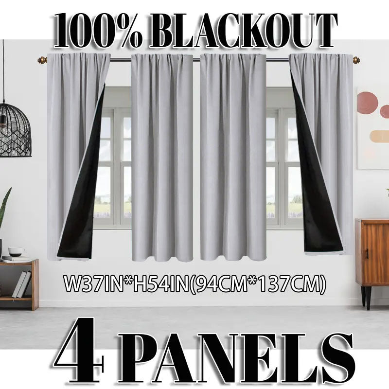 Blackout Curtains 4 Panel Set Rod Pocket – 100% Thermal Insulated Noise Reducing Solid Polyester, Laminated Lining, 7 Colors 7 Sizes