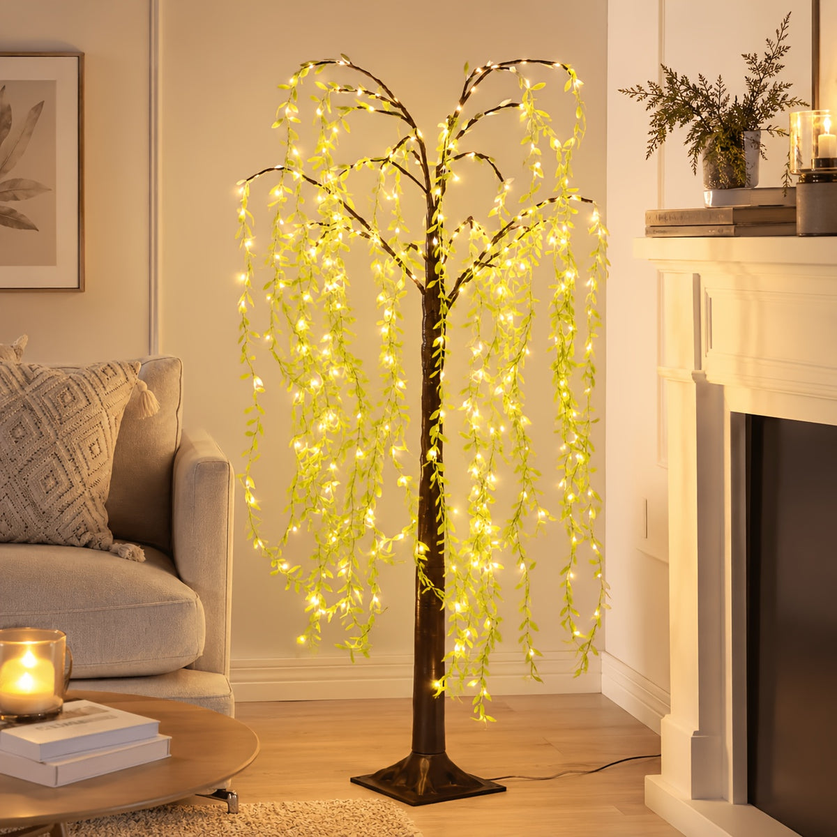 Willow Tree Floor Lamp LED Lighted Artificial Weeping Willow USB Powered Warm White Indoor Tree Light for Home Bedroom Living Room Mother's Day Decor