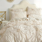 Boho Duvet Cover Set Queen King Twin Full - 3D Stereoscopic Floral Rhomboid Plaid Texture, Soft Breathable 3-Piece Bedding with Pillowcases, All-Season Bedroom Decor, White Camel Milk Coffee
