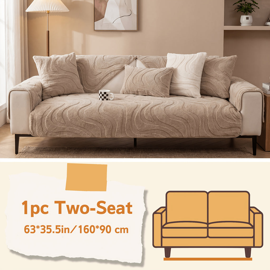 Velvet Sofa Cover Non-Slip Washable Plush Couch Slipcover Pet Friendly Thick Padded Furniture Protector 1 2 3 4 5 Seat Living Room Bedroom