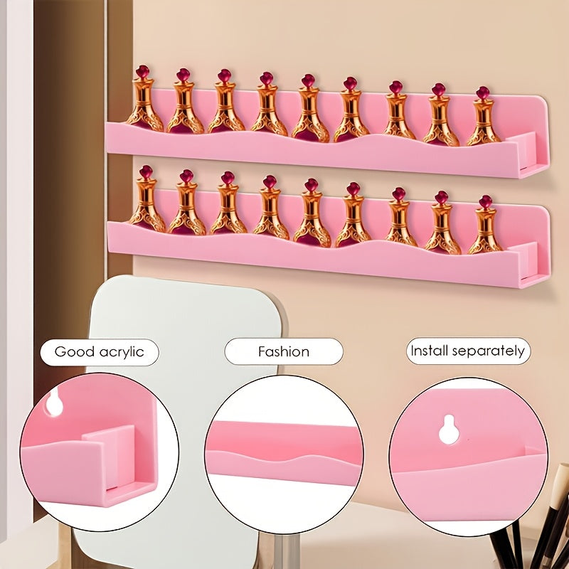 Iridescent Acrylic Floating Shelves 2 or 4 Pack – Colorful Wall Mounted Storage Rack for Nail Polish, Cosmetics & Sundries, Art Deco Home, Office, Bathroom & Nail Salon Decor, Macaron, Pink or Clear