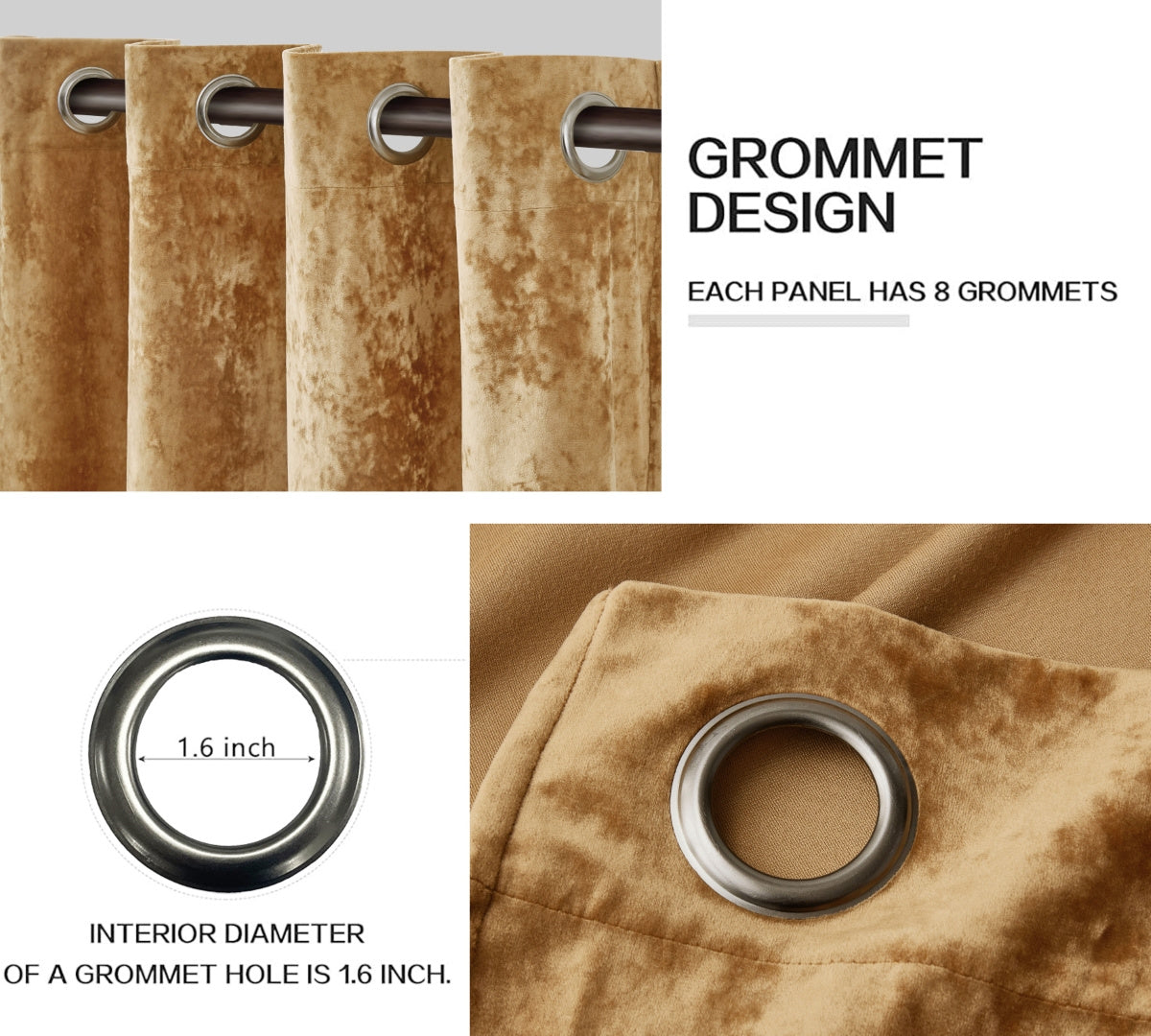 Luxury Distressed Crushed Velvet Curtains - 4-Piece Set (2 Panels + 2 Tiebacks), Grommet Top, Room Darkening | 10 Colors, 3 Sizes