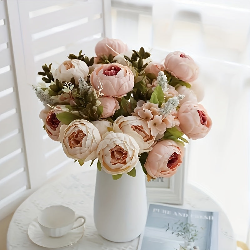 Artificial Peony Flowers 2 Bundles 26 Branches Lifelike Champagne Light Pink Fake Flower Bouquet – Wedding Home Decor French Country Floral Arrangement