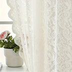 Phoenix Tail Floral Lace Sheer Curtain – Elegant Semi-Sheer Rod Pocket Panel with Eyelet Detailing | Living Room, Kitchen & Bathroom | White, Green & Coffee