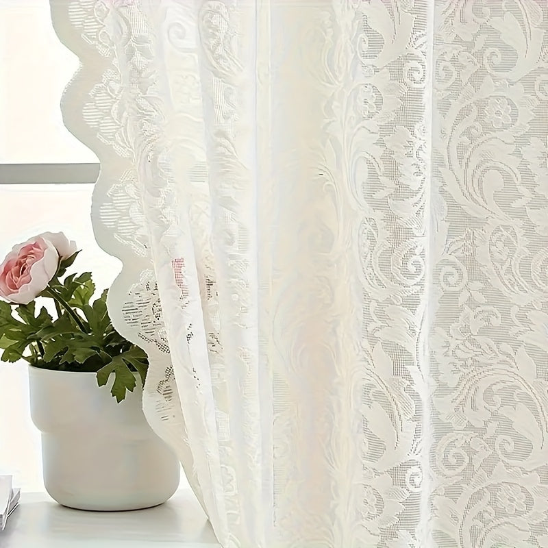 Phoenix Tail Floral Lace Sheer Curtain – Elegant Semi-Sheer Rod Pocket Panel with Eyelet Detailing | Living Room, Kitchen & Bathroom | White, Green & Coffee