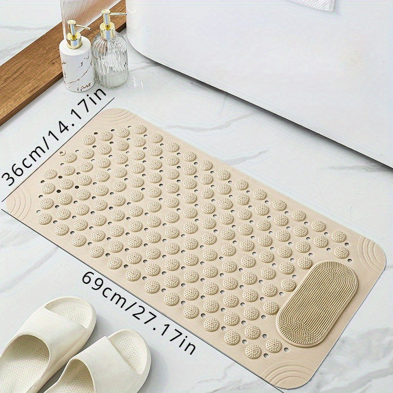 Non-Slip PVC Bath Mat with Massage Buttons, Polka Dot Pattern Shower Safety Mat, 0.35" Thick Rectangular Bathroom Mat – Dark Gray & Green