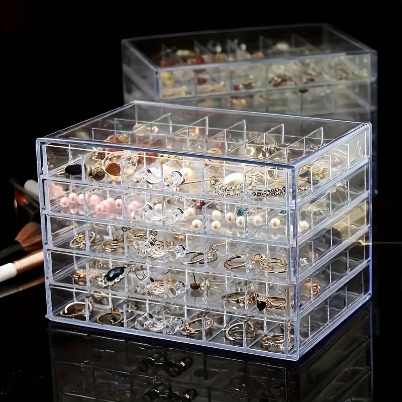 Acrylic Jewelry Storage Box 72/120 Slots Layered Organizer – Large Capacity Display Case for Earrings, Necklaces, Bracelets, Rings & Watches – Clear Stackable Jewelry Organizer Box for Women