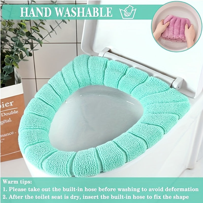Soft Toilet Seat Cover Set 5 Pcs, 12-Inch Fabric Lid & Tank Cover, All-Inclusive Machine Washable Design, Skin-Friendly Elastic Fit for Standard Toilets – Beige, Gray, Green, Blue, Pink