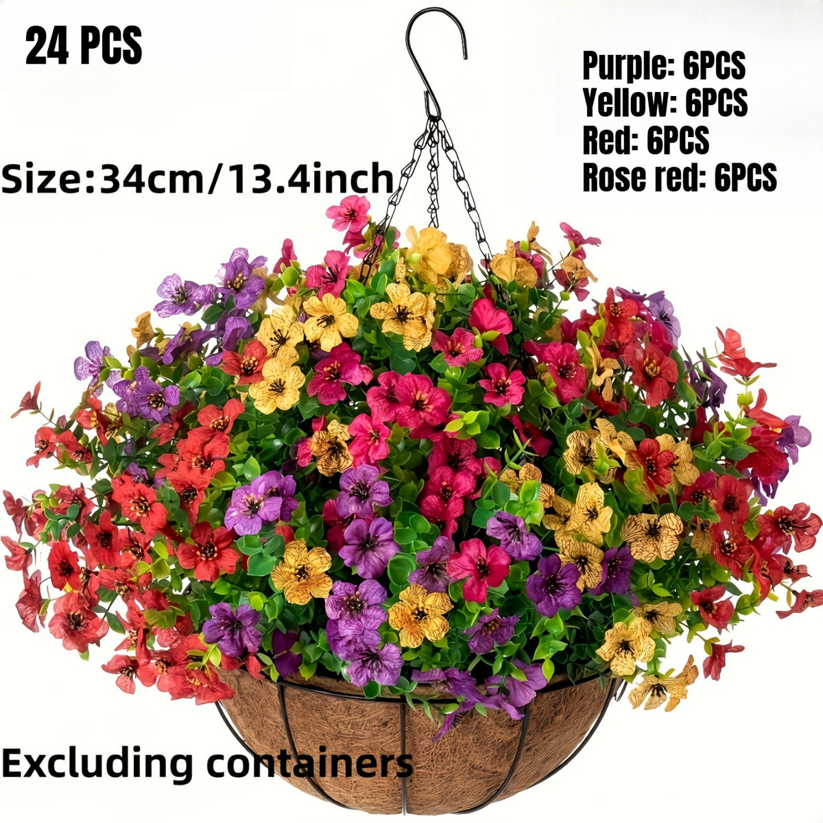 Artificial Sunflowers & Wildflowers 24pcs Mixed Colors Bouquet Set, Fake Flowers for Porch, Balcony & Front Door Decor, Year-Round Hanging Flower Basket Decoration, No Container Needed