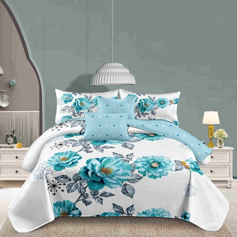 Teal Floral Comforter Set 2/3pcs - Gradient Oil Painting Style Elegant Botanical Floral All-Season Luxury Quilt Set Soft Lightweight Breathable Microfiber Twin Queen King
