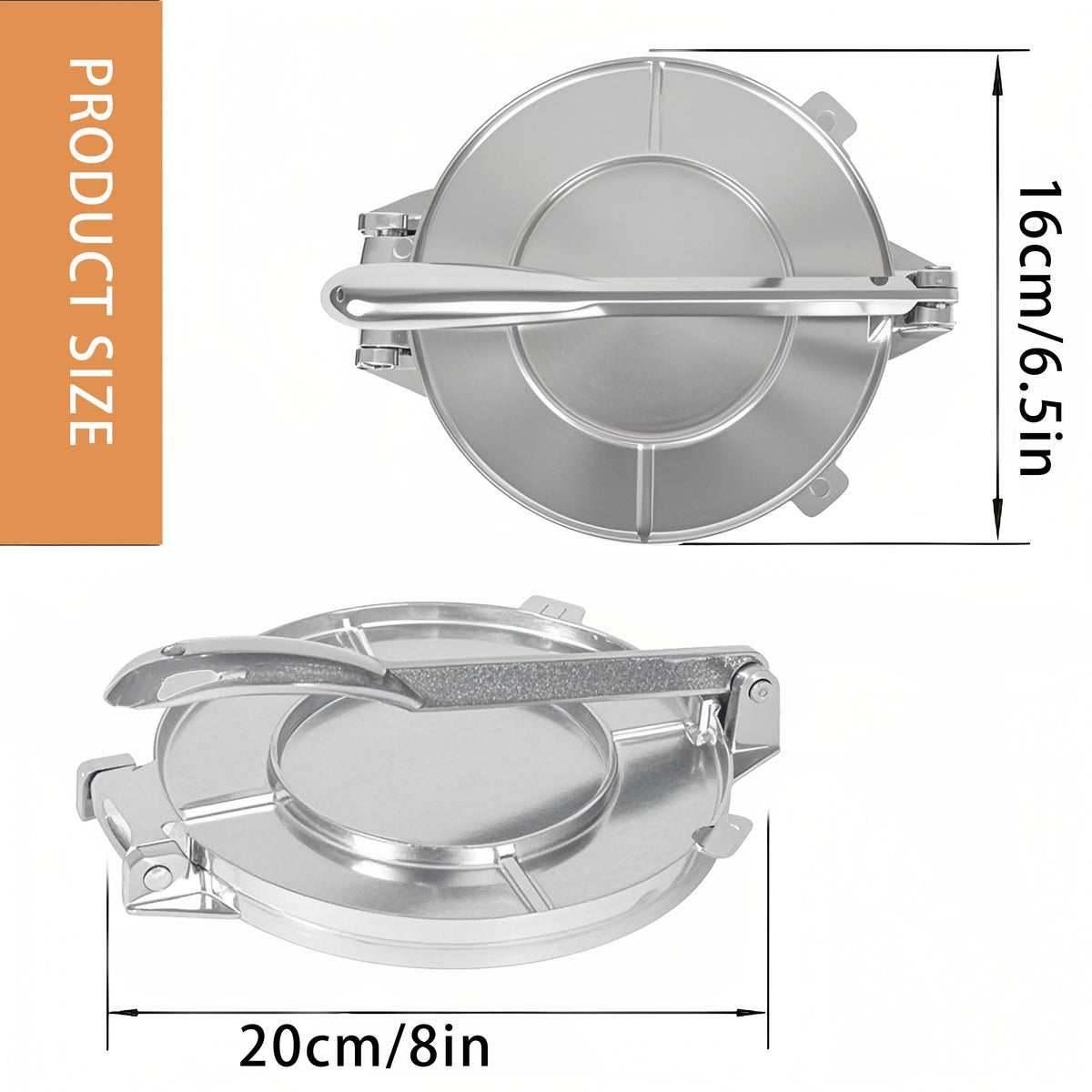Tortilla Press 6.5" & 8" Professional Dough Press for Tortillas, Roti, Quesadillas & Dumplings – Heavy-Duty Tortilla Maker & Dumpling Mold for Home & Restaurant Use