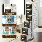 Slim Rolling Storage Cabinet with Drawers – Narrow Gap Organizer for Bathroom, Kitchen & Refrigerator Side Spaces, Multi-Layer Pull-Out Drawer Unit