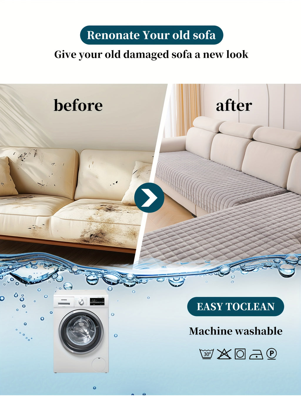 Quilted Short Plush Sofa Protector Set of 2 Ultra Soft Thick Non-Slip Sofa Mat – Pet Friendly, Machine Washable, Fits 3-Seater Sofa, Chaise & Bed Chair, Contemporary Home Decor